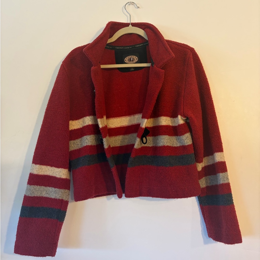 County Clothing Western Inspired Striped Button Up Fleece Cropped Jacket medium